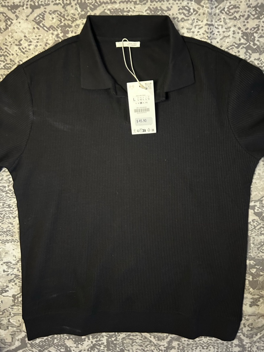 Zara Black Ribbed Polo Shirt